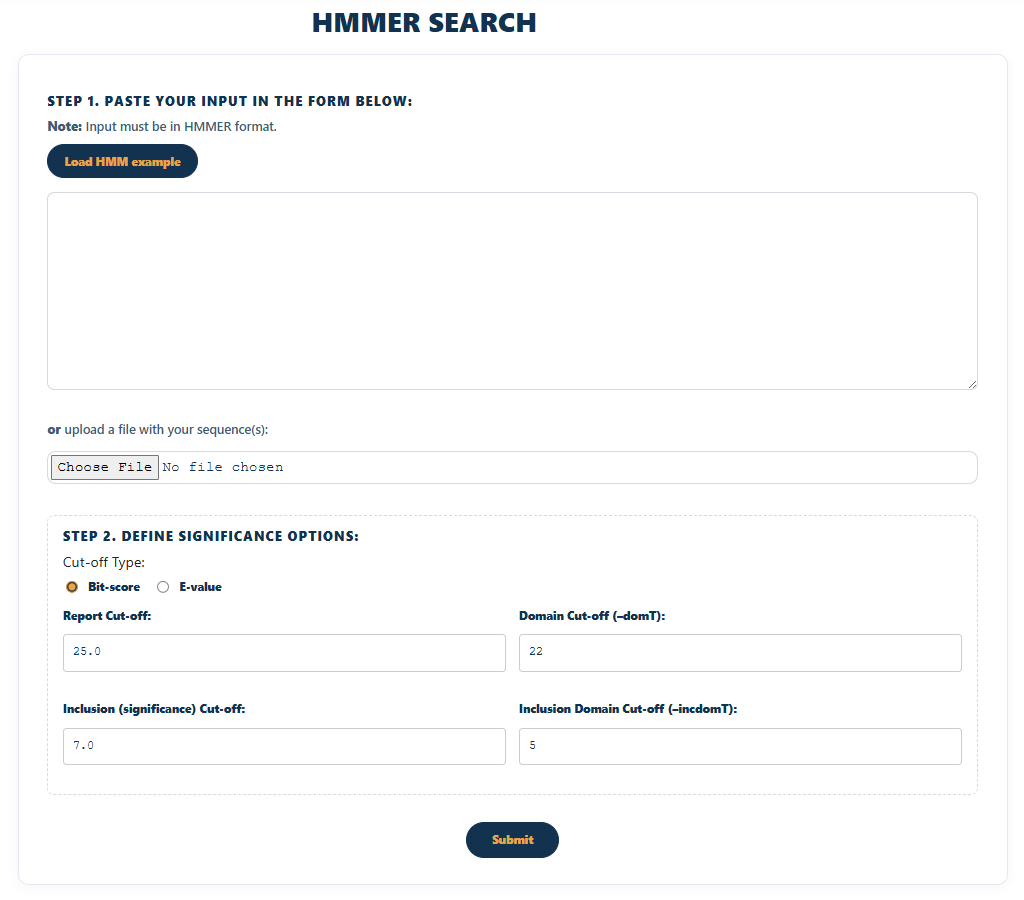HMMER by Model search page