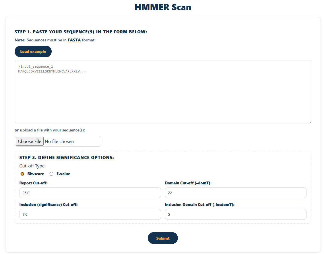 HMMER by Sequence search page