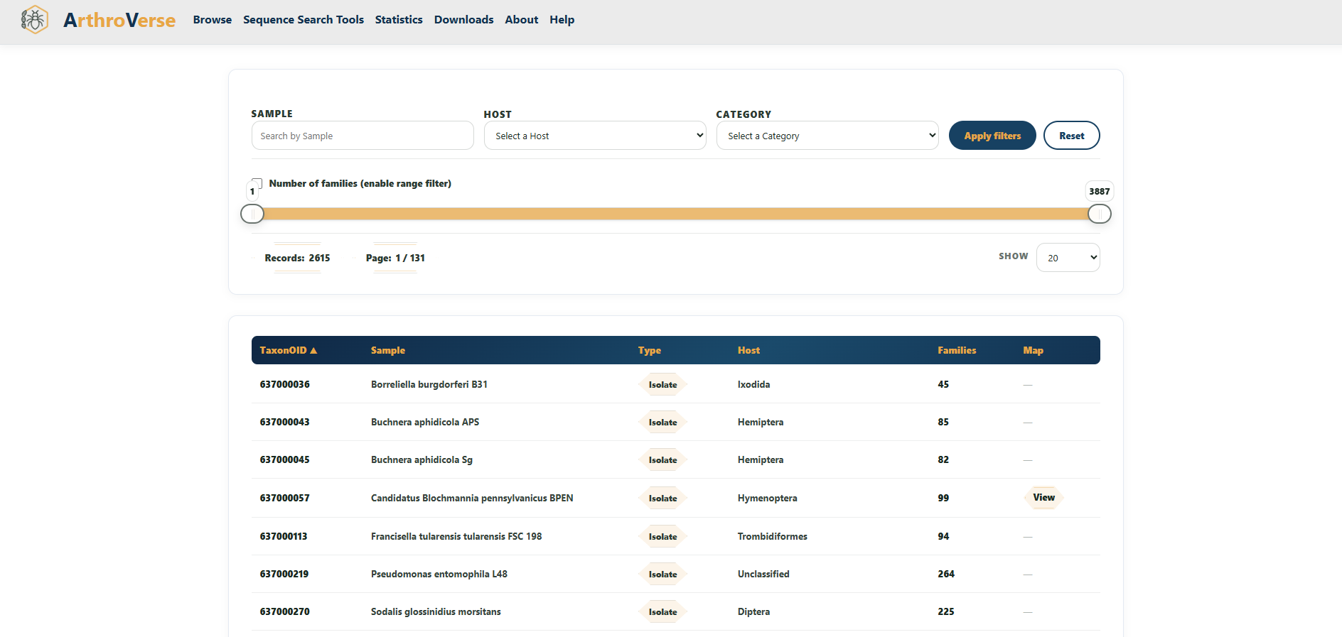 Samples browse page